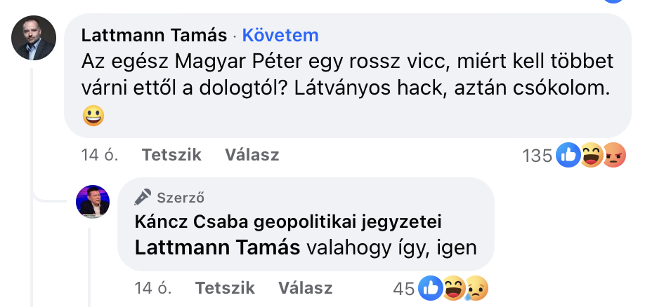 Lattmann Tamás kommentje Káncz Csaba posztjához.