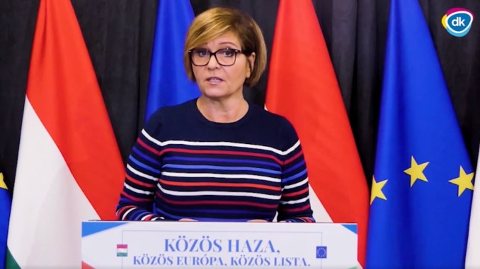 Kálmán Olga, a Demokratikus Koalíció országgyűlési képviselője sajtótájékoztatón nyilatkozik az összevont gyermekotthoni ügyekről.